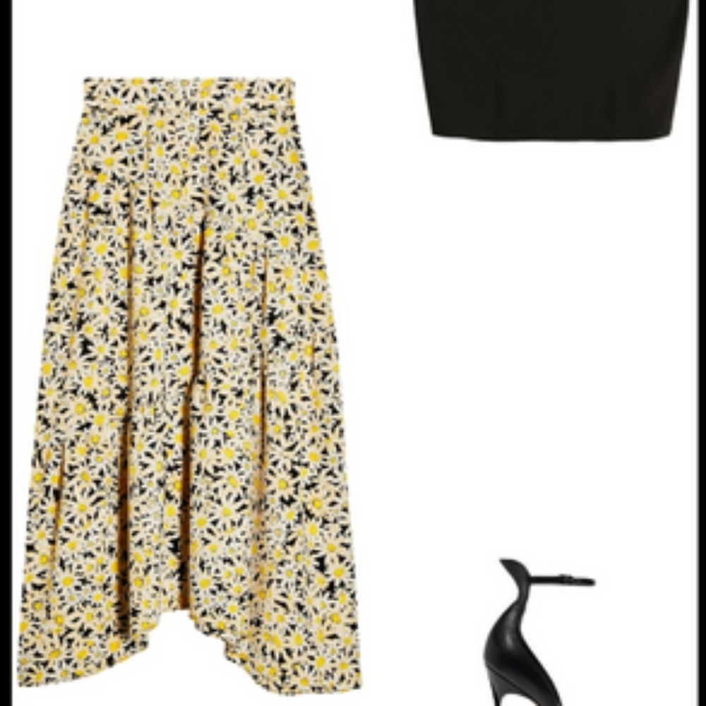 Topshop Yellow Cream Midi A-line Skirt